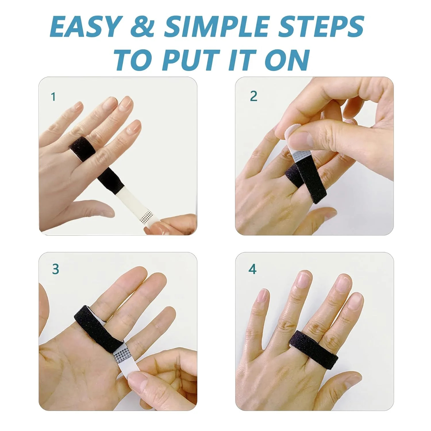 10 Pack Buddy Tape Finger Straps 10 pack black – with padded, Black -10