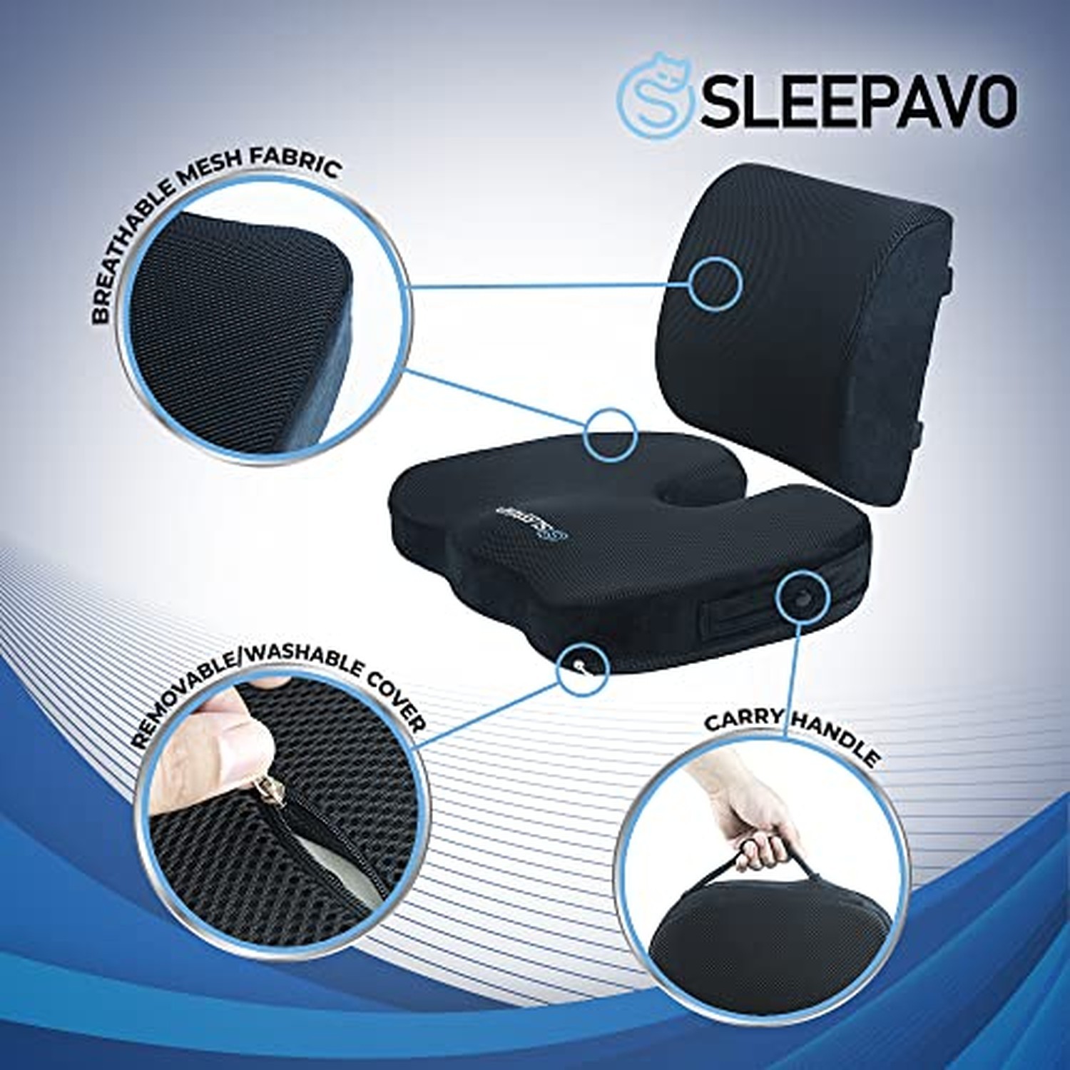 Sleepavo Memory Foam Seat Cushion for Office Chair-Orthopedic Back and Butt P…