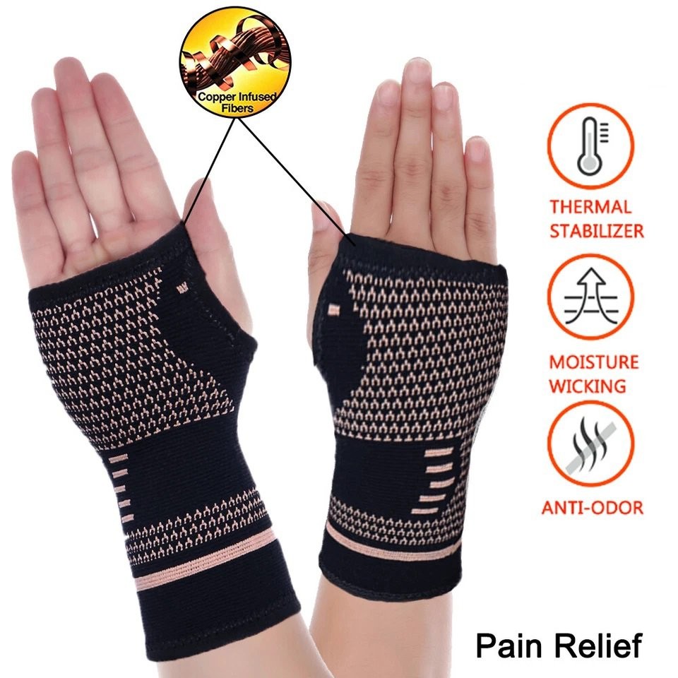 1/2x Copper Wrist Compression Sleeves Elastic Wrist Support Sleeve Wrist Brace
