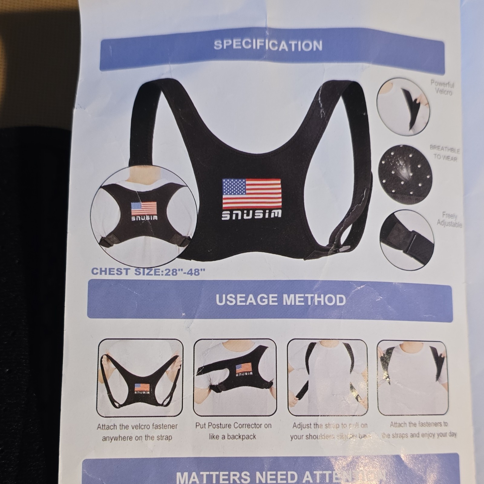 SNUSIM Adjustable Posture Corrector Brace Chest 28″-48″ Back/Shoulder Black