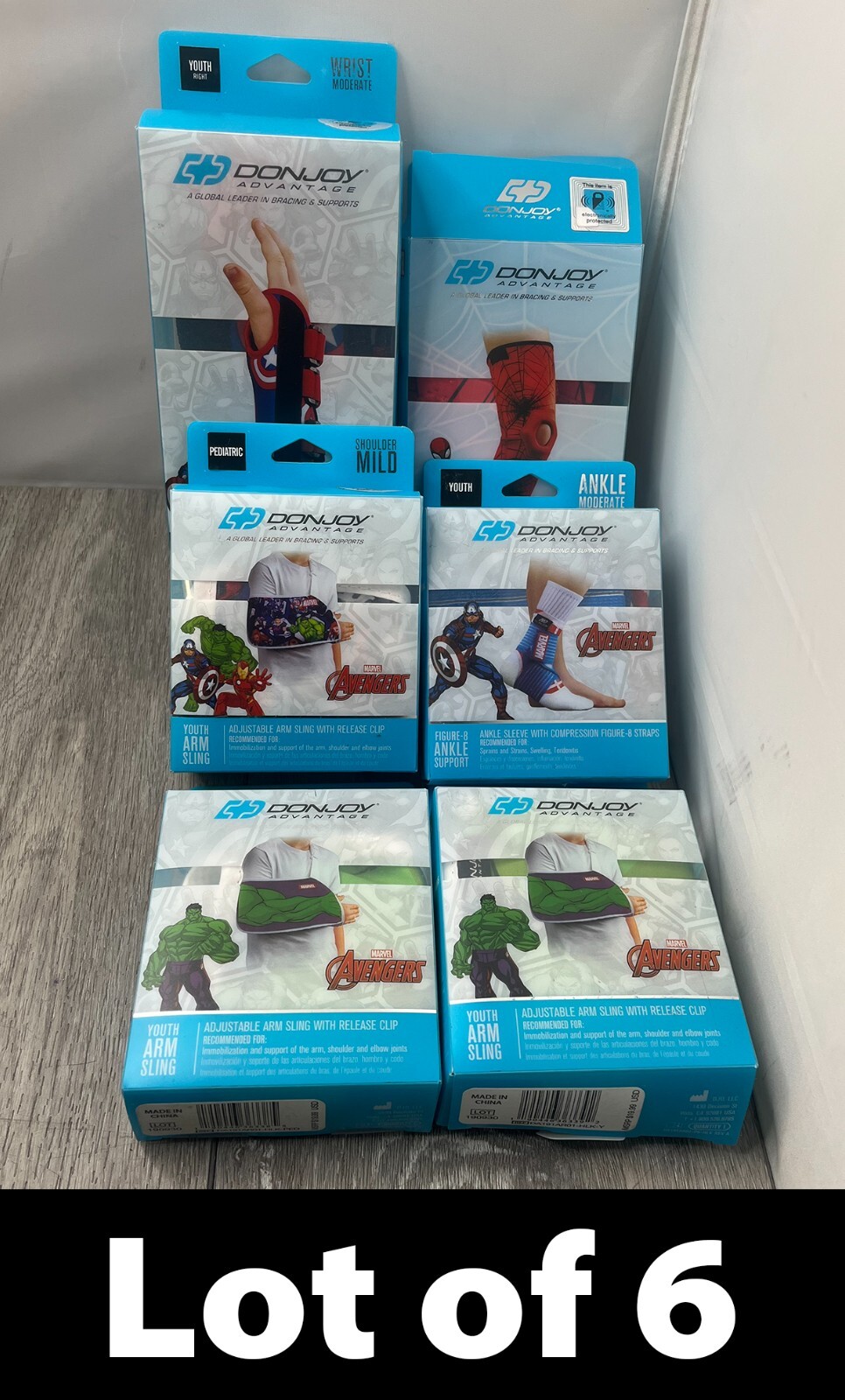 DonJoy Advantage LOT/6 Youth Braces Wrist Arm Leg Ankle Marvel Hulk Spider-Man