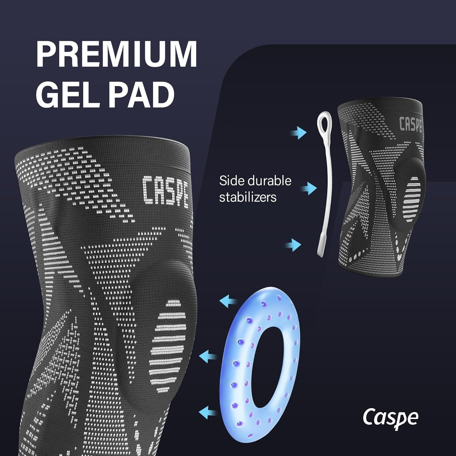 Caspe 2 Pcs Knee Brace Knee Compression Sleeve Knee Joint Brace Arthritis Relief