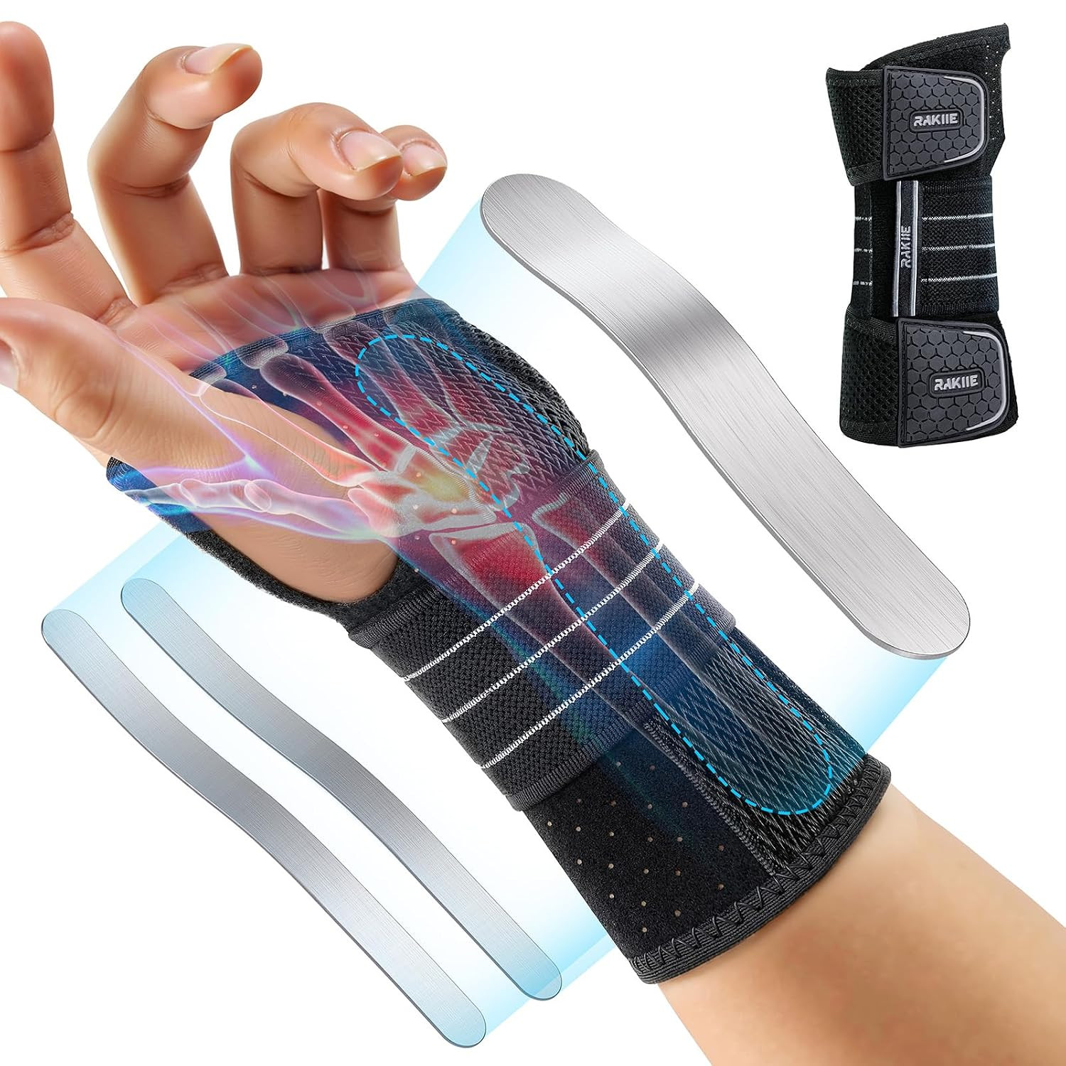 Carpal Tunnel Wrist Brace Left Hand, Adjustable Night Wrist Support with 3 Metal