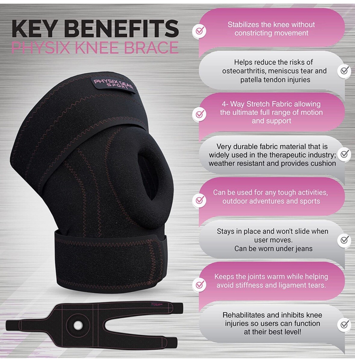 Physix Knee Brace with Side Stabilizers & Adjustable Straps – Knee Brace