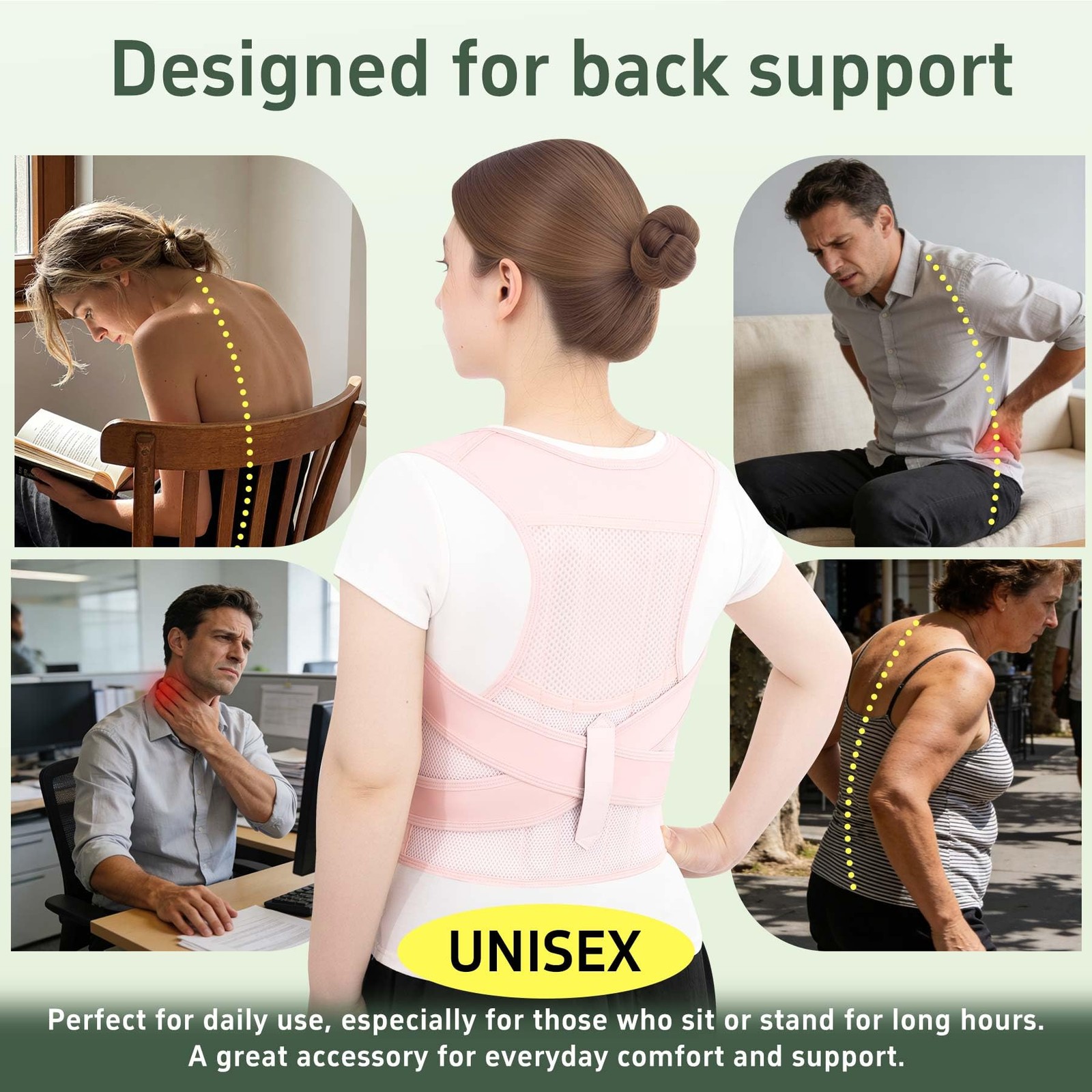 Jnxuoq Posture Corrector Back Brace for Men and Women, Adjustable Small, Pink