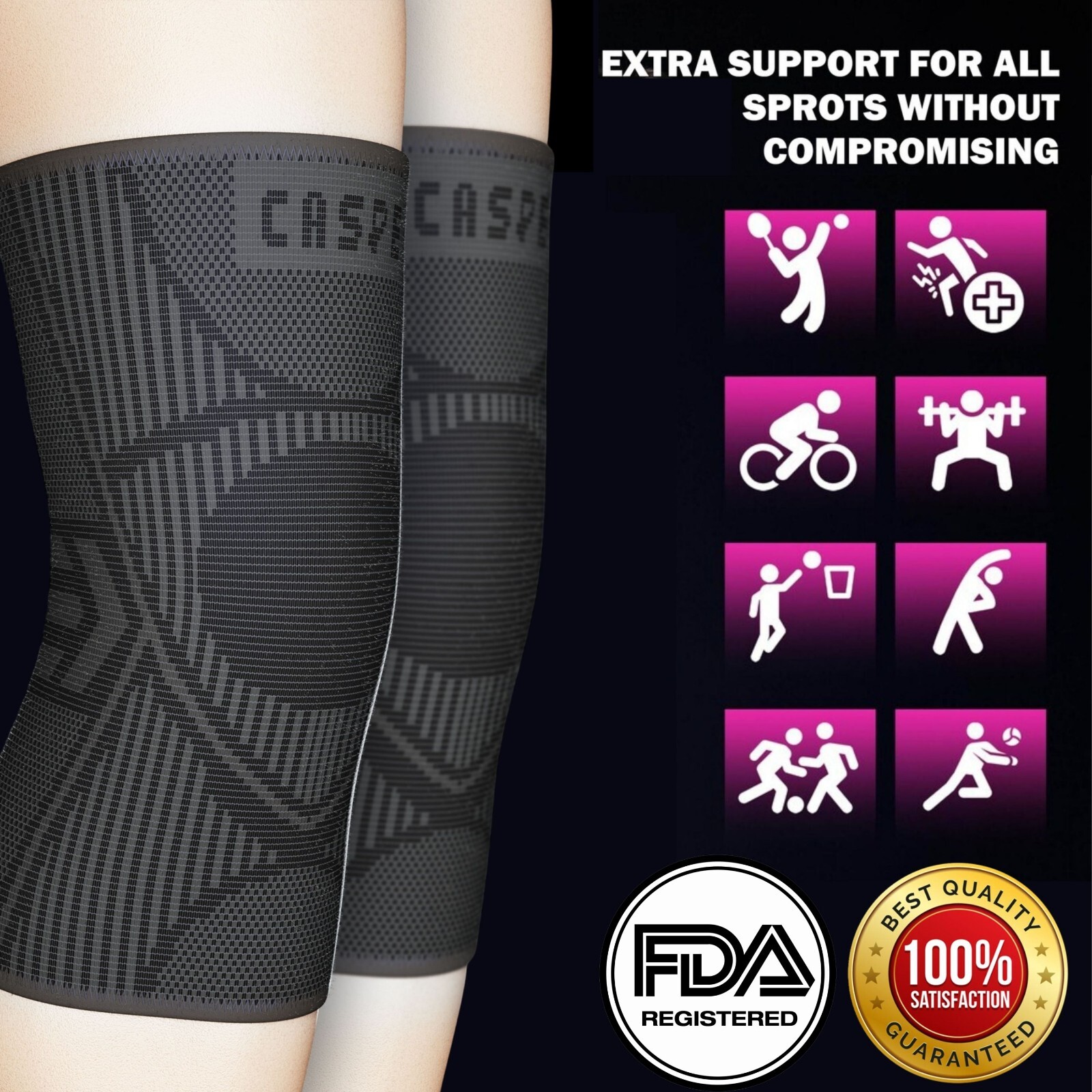2 Knee Sleeve Compression Brace Knee Support Sport Joint Pain Arthritis Relief
