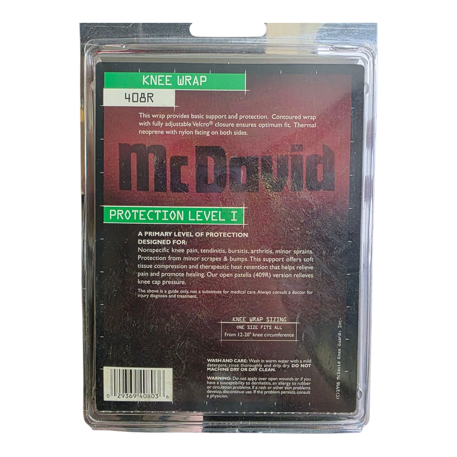 McDavid Knee Wrap Level 1 One Size Fit Adjustable #408R Thermal Neoprene USA NEW