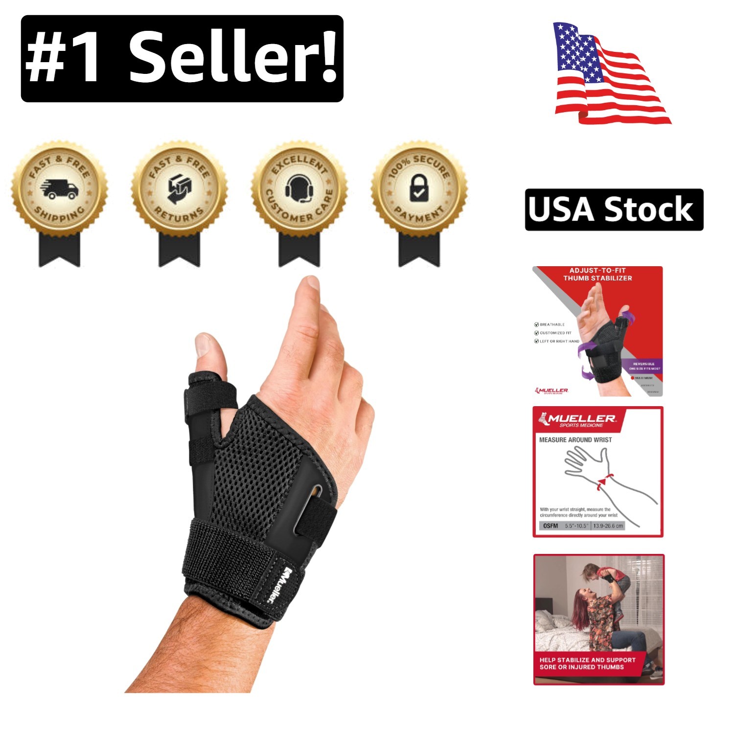 Sports Medicine Adjustable Thumb Splint for De Quervain’s Tenosynovitis Relief