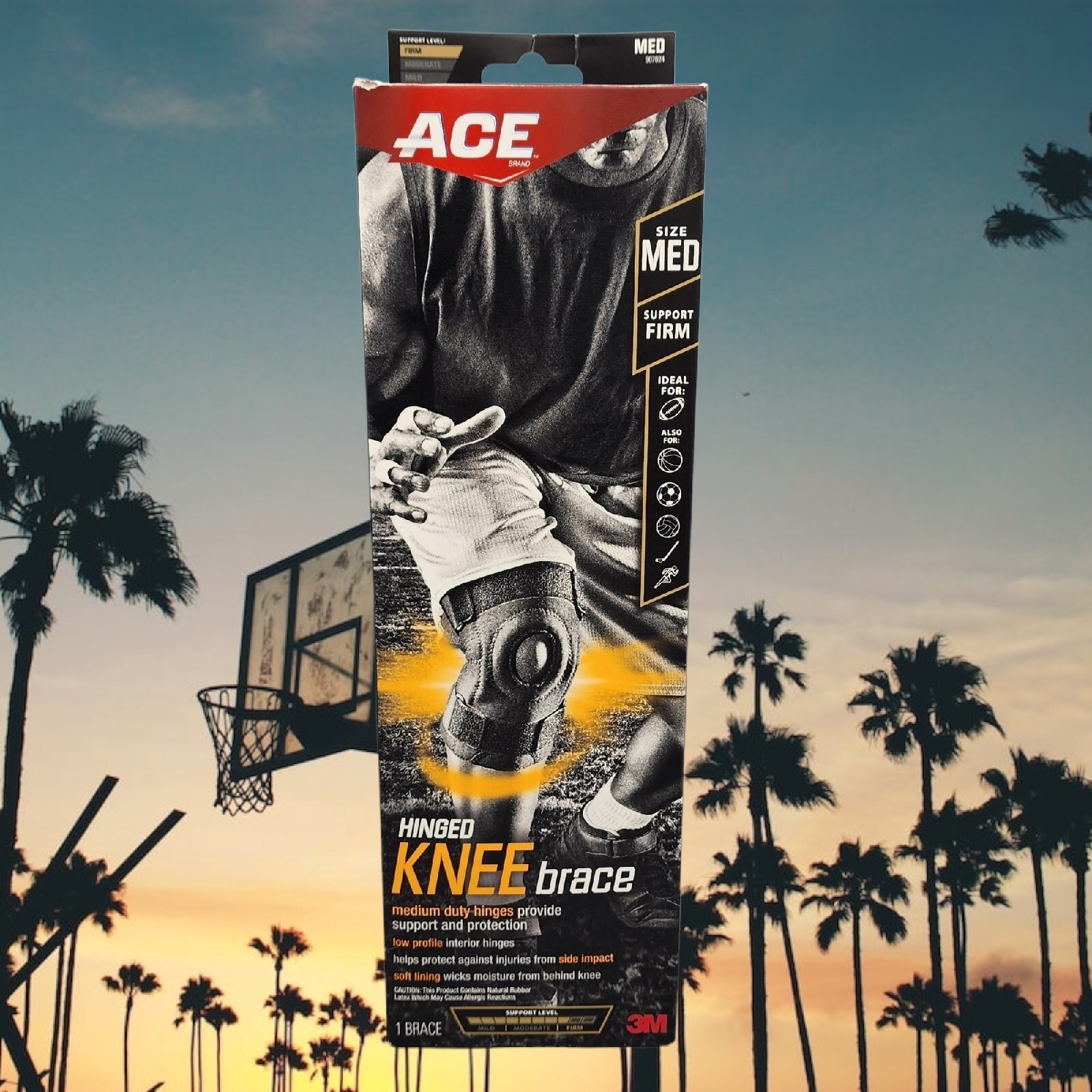 ACE Brand Athletic Sports Hinged Knee Brace 907024 Medium 14-16in Support Firm