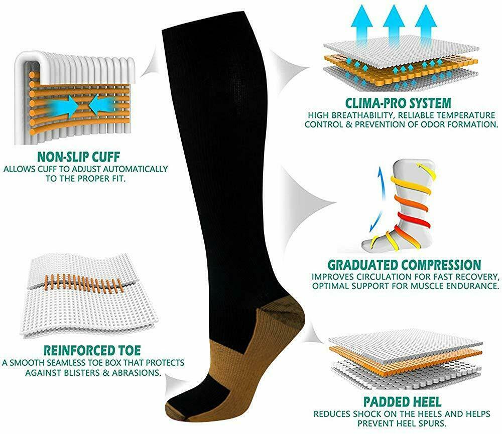 4 Pairs Copper Compression Socks 20-30 mmhg Stockings Graduated Support