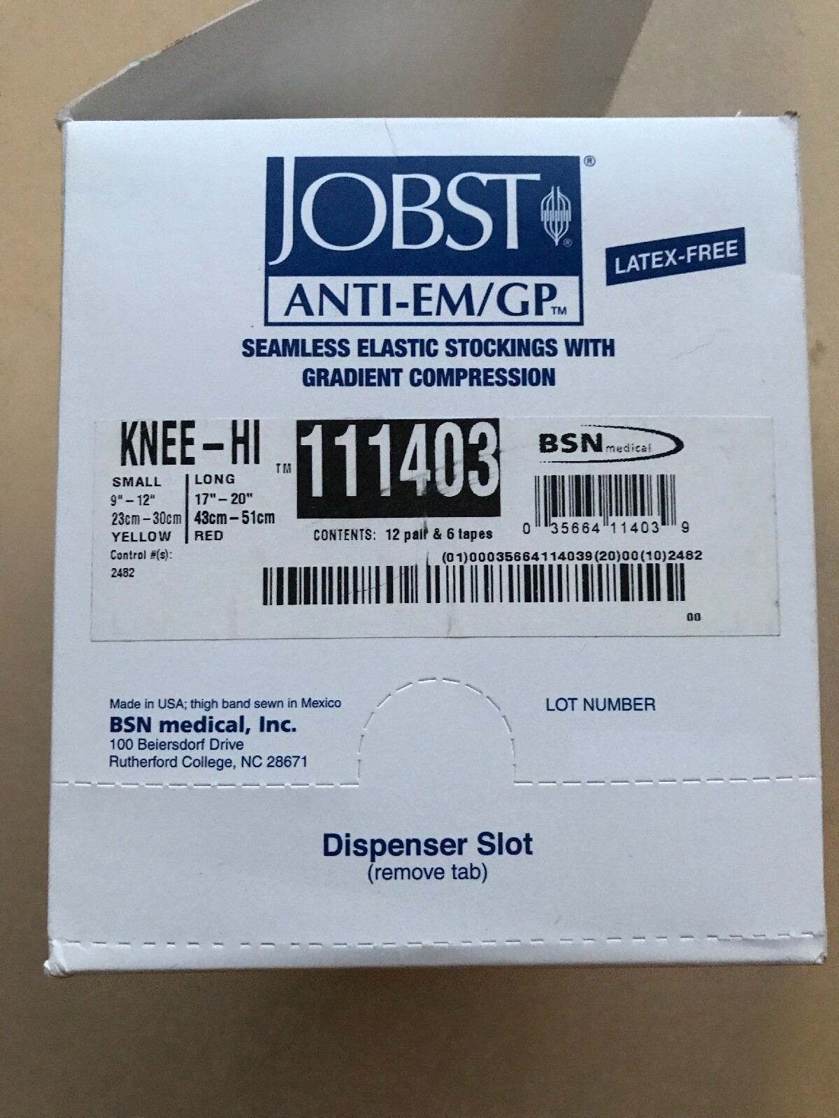 12 pairs Jobst Anti-Em Knee-Hi Small-Long ( toe- Yellow ) 111403