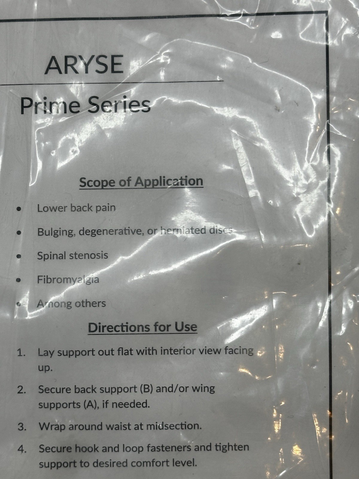 ARYSE PRIME SERIES COMPRESSION BACK BRACE AY-37/50-104 Large Waist 34-38“ 6