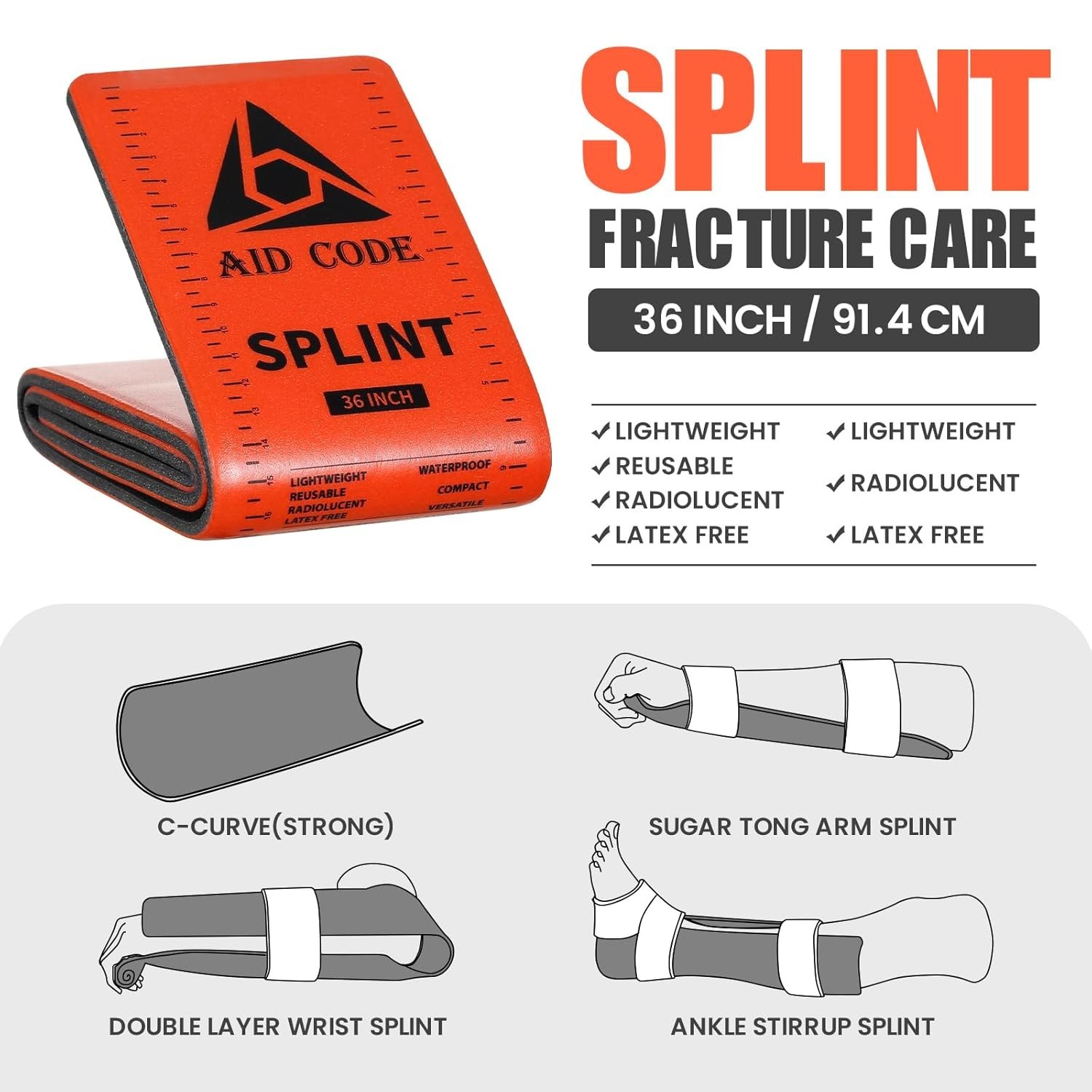 First Aid Splint 36″ X 4.3″,Splint Kit for Arm Leg Broken Bones Fracture,Idea..