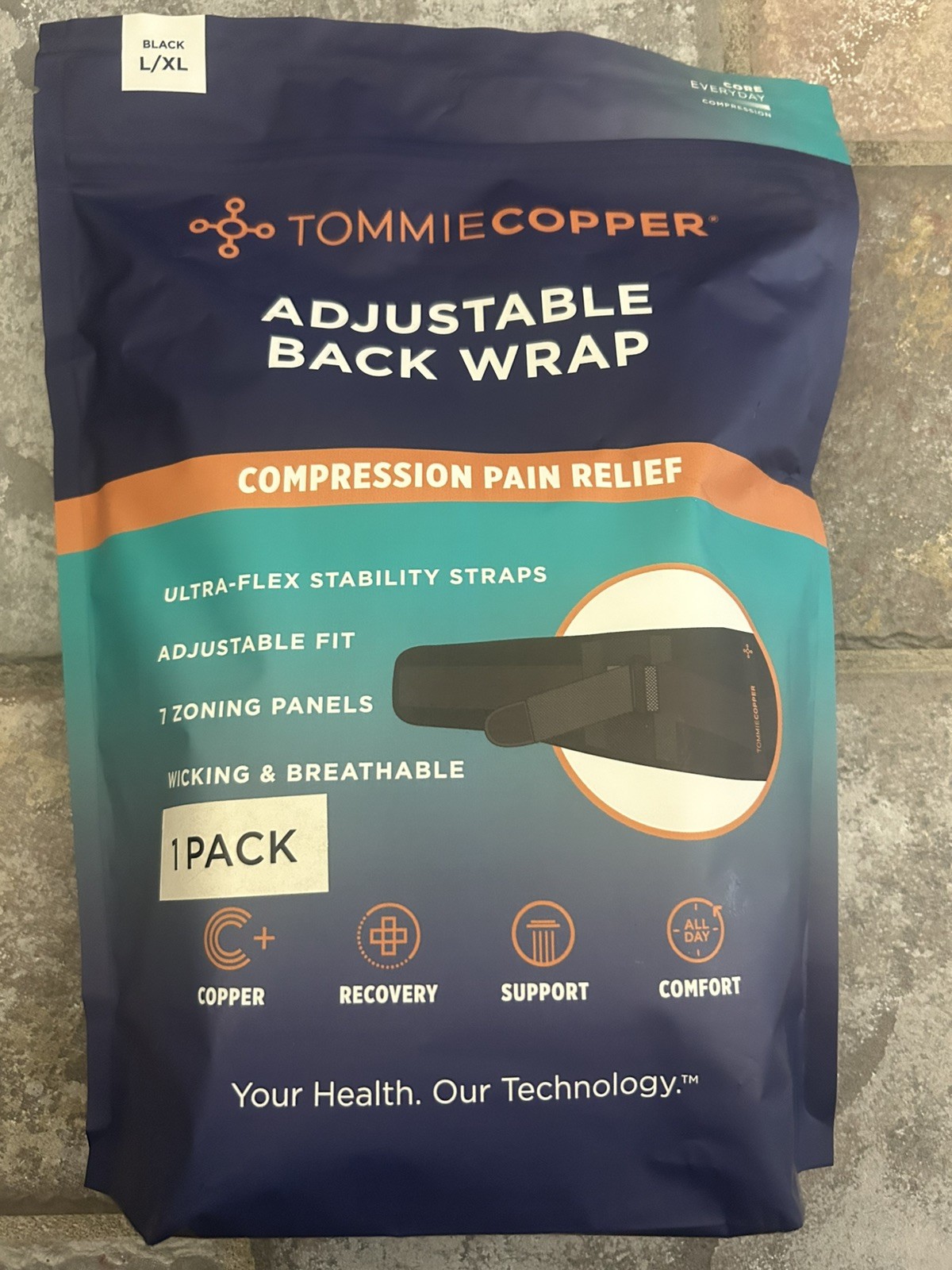 Tommie Copper-Adjustablr Back Wrap- Compression Pain Relief- Black Large XL-NEW