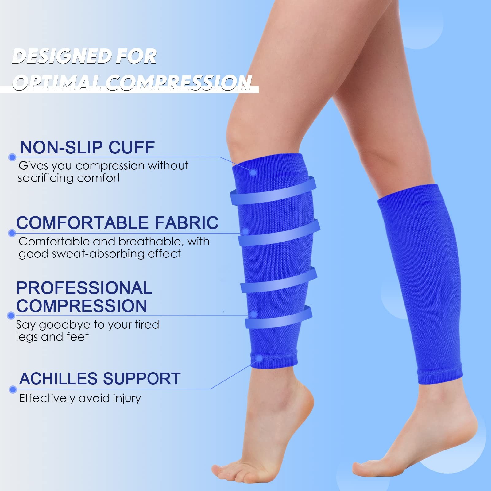 6 Pairs Calf Compression X-Large, White, Black, Gray, Blue, Blue Purple, Pink