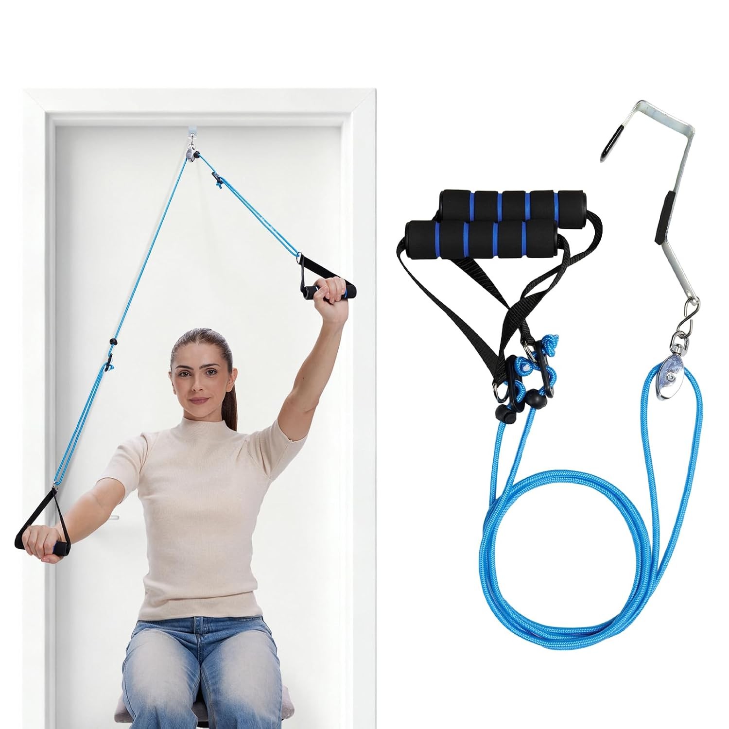 Shoulder Pulley System Physical Therapy Equipment Over the Door Blue