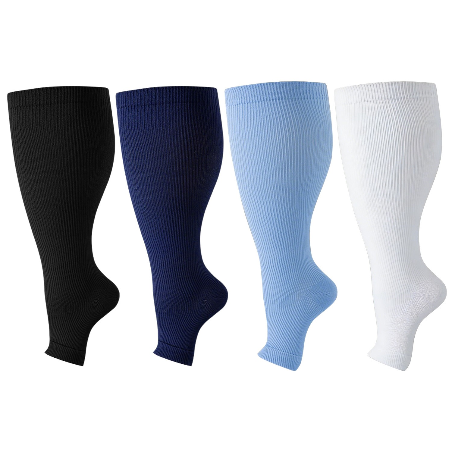 (2 Pairs) Plus Size Toeless Compression Socks 20-30mmHg Knee High Support Sport