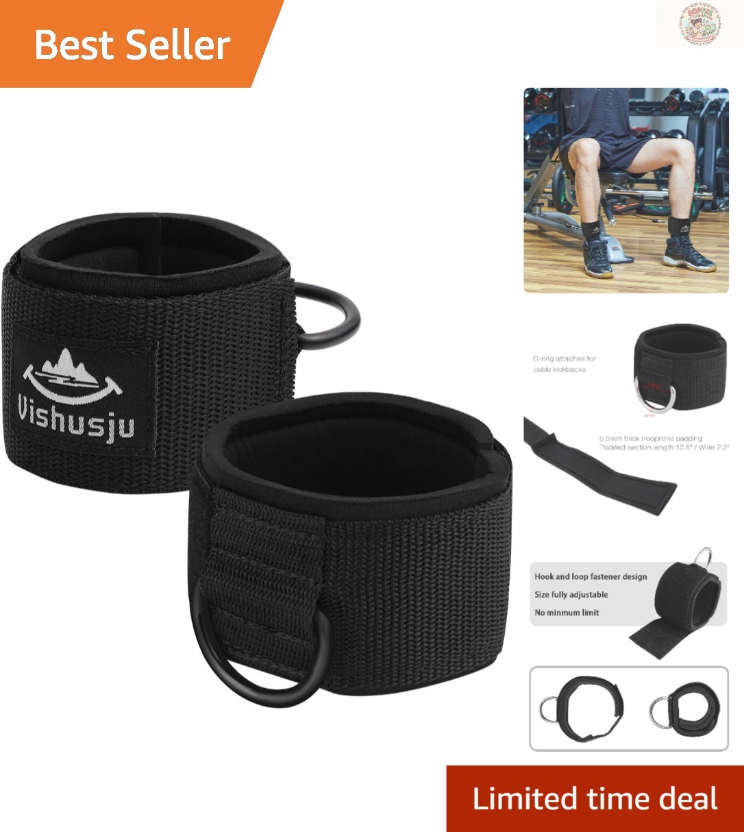 Neoprene Ankle and Wrist Cuffs with D-Ring – Ideal for Glute and Legs Training