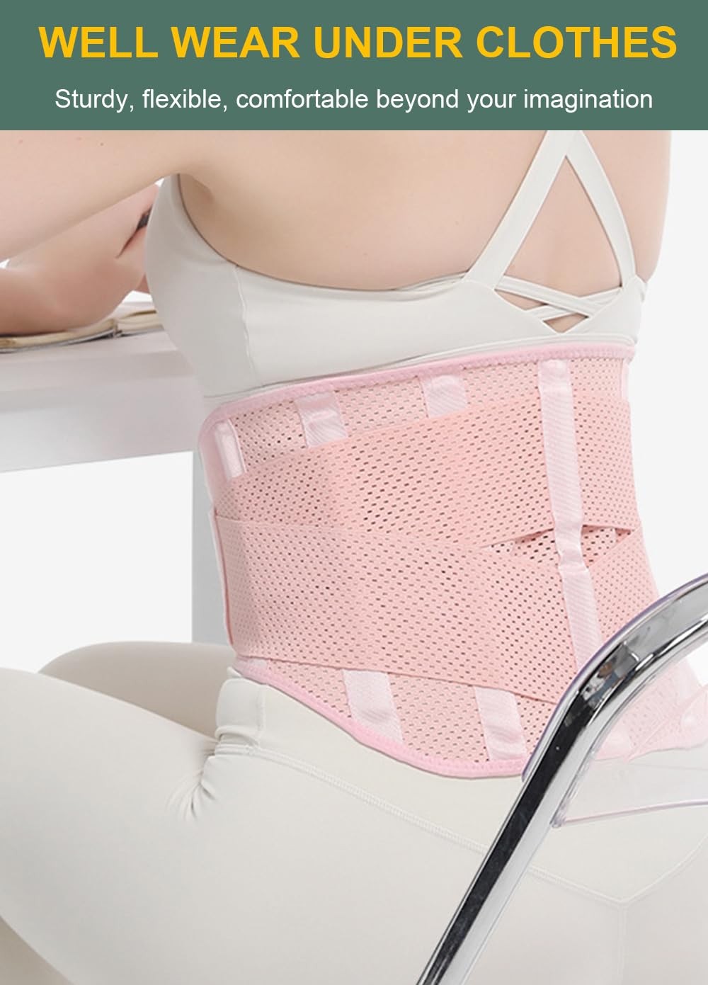 Lightweight Back Brace for Lower Pain Women Men, Adjustable Large, White