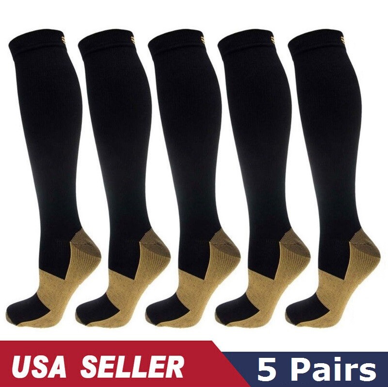 1-5 Pairs Copper Compression Socks 20-30mmHg Graduated Support Mens Womens S-XXL