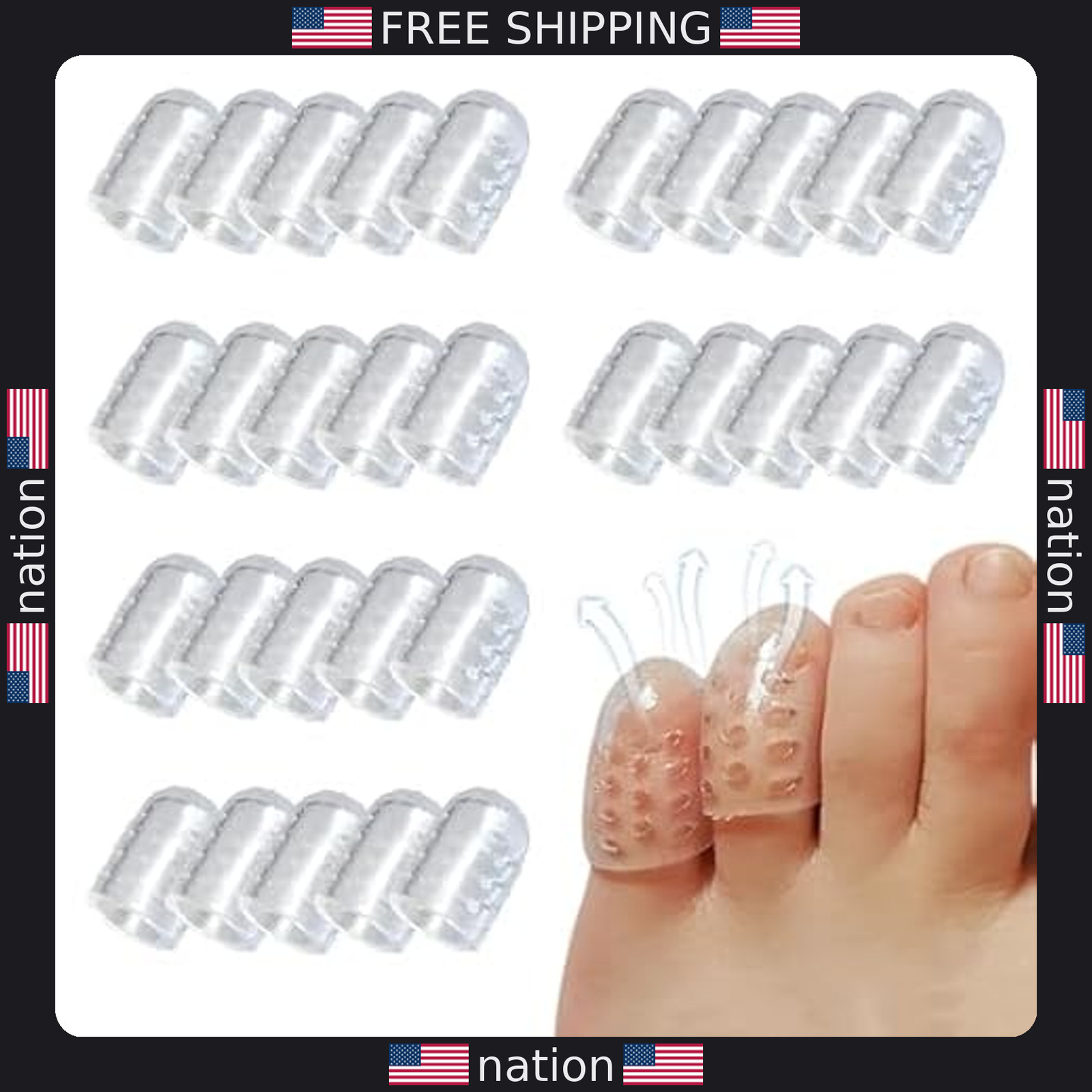 30 Pcs Silicone Toe Protectors – Soft Gel Covers for Pain Relief & Comfort