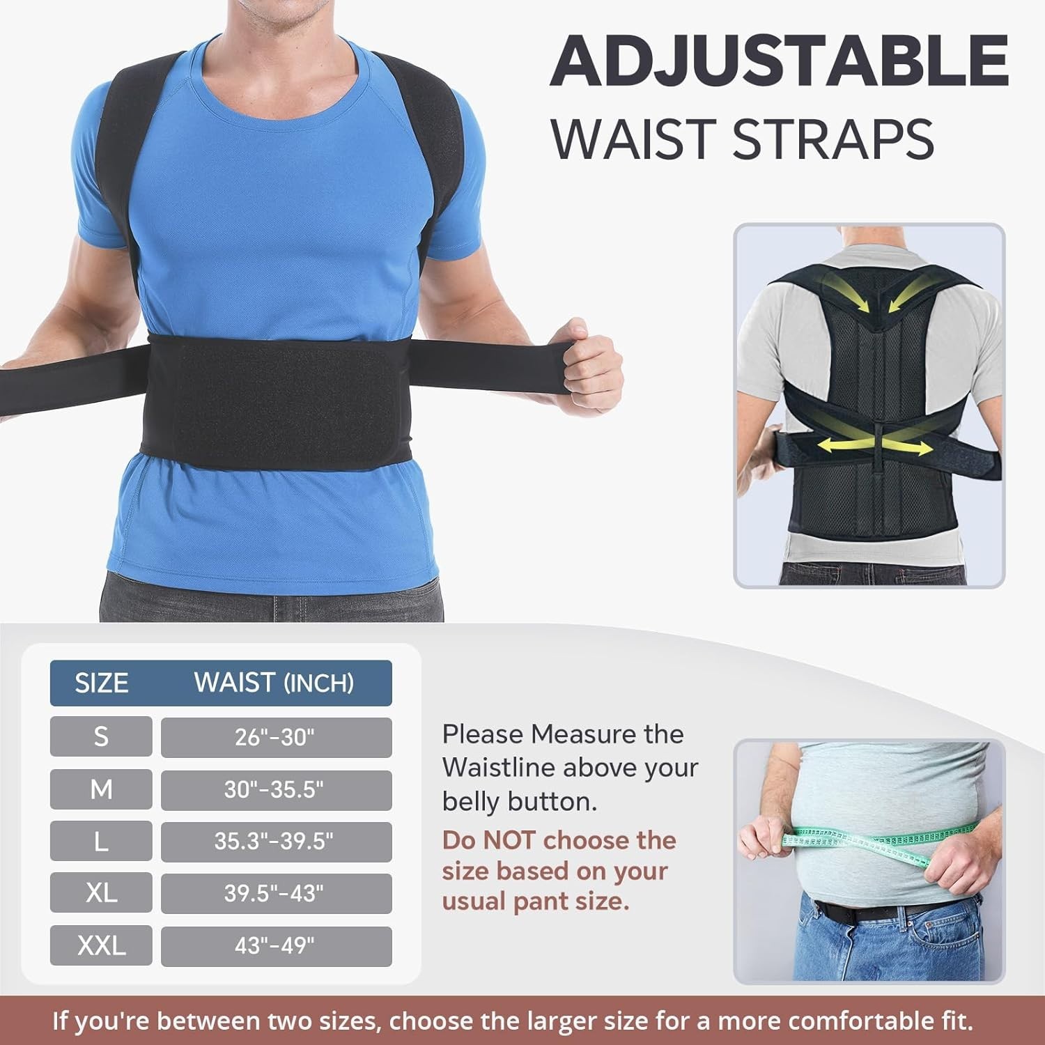 XXL Adjustable Back Brace Posture Corrector – Pain Relief & Support (43″-49″)