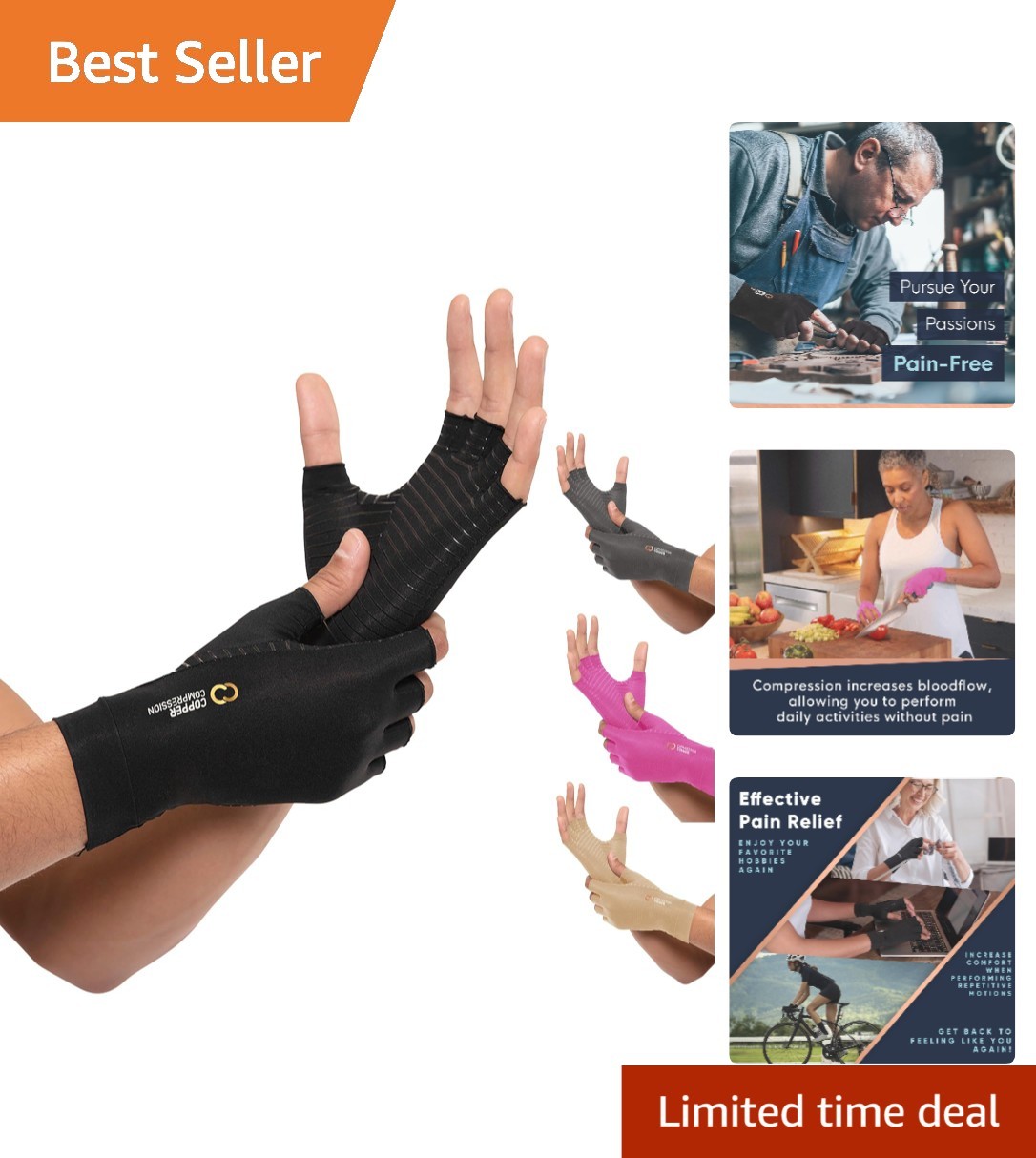 Lightweight Arthritis Support Gloves | Non-Slip Fingerless Design | Men & Women