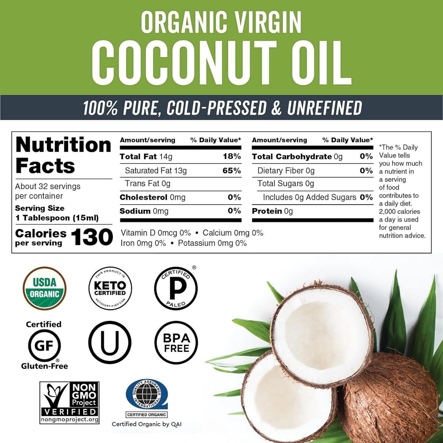 Aceite De Coco Organico Extra Virgen Para Cabello Piel Comestible Natural Virgin