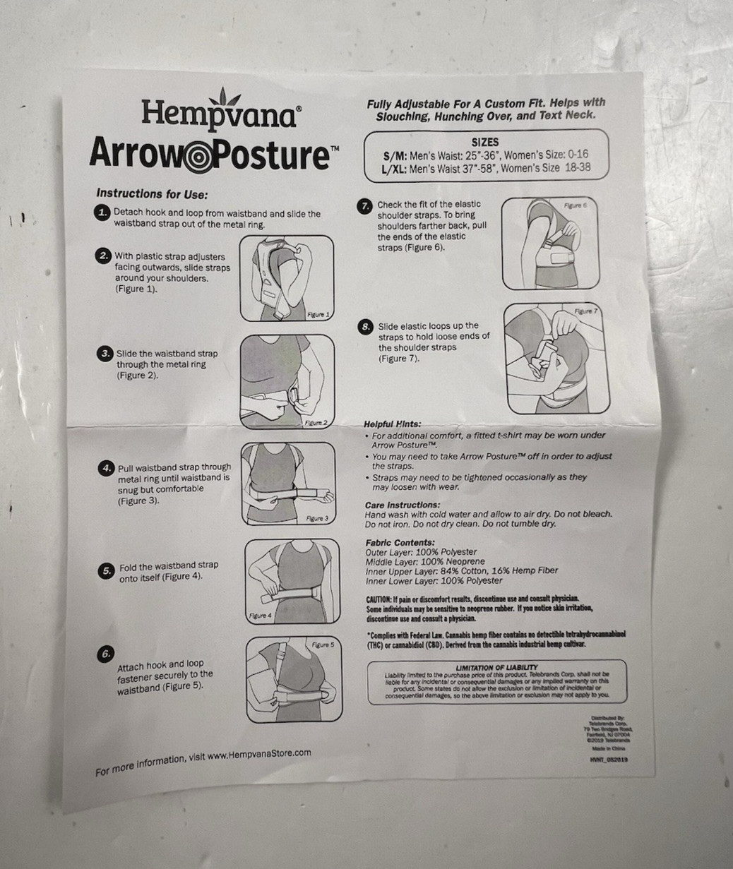 Hempvana Arrow Posture Fully Adjustable Posture Support Adult S/M Comfort