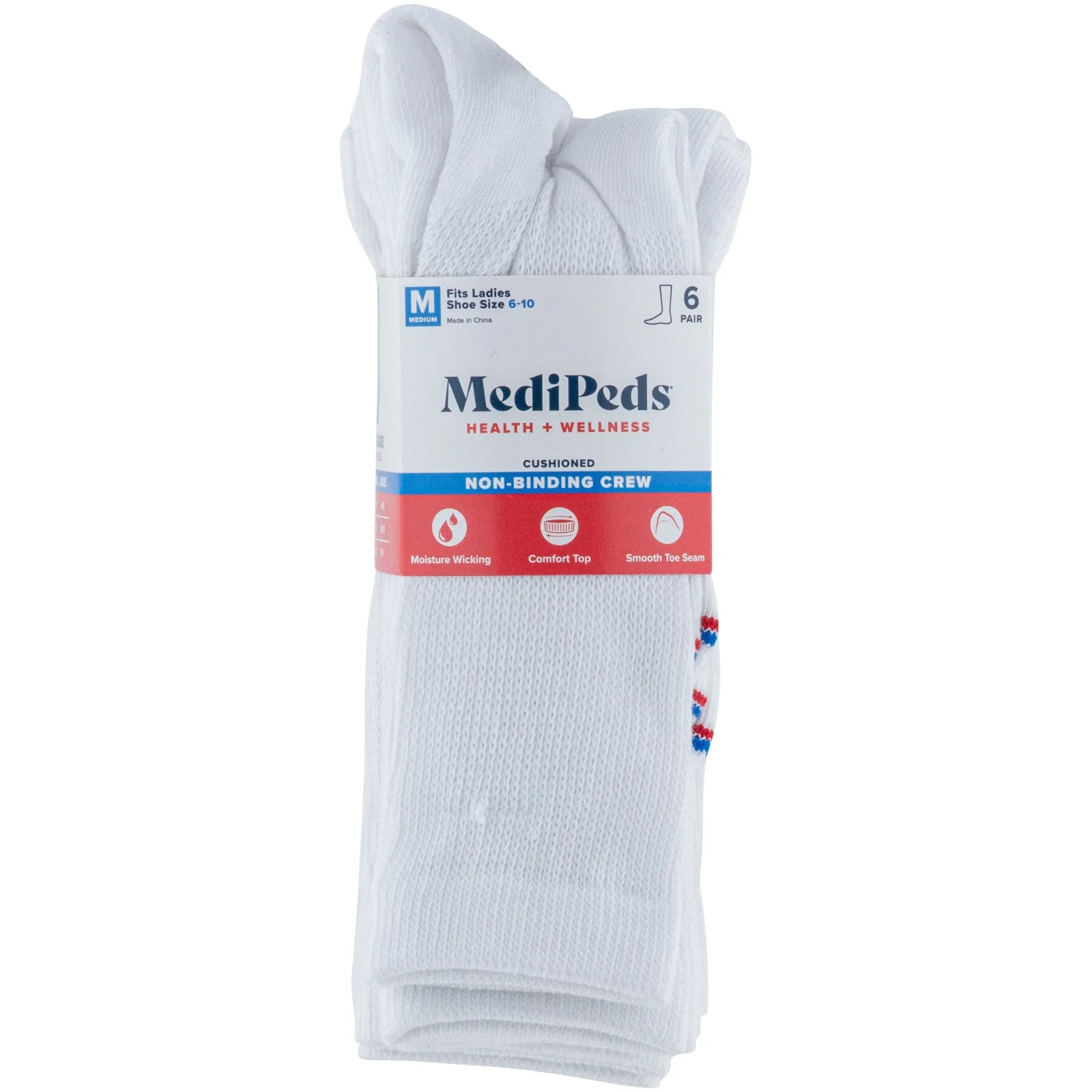 MediPeds Diabetic Women’s Half Cushion Crew Sock 6 Pairs women’s Shoe Size 6-10