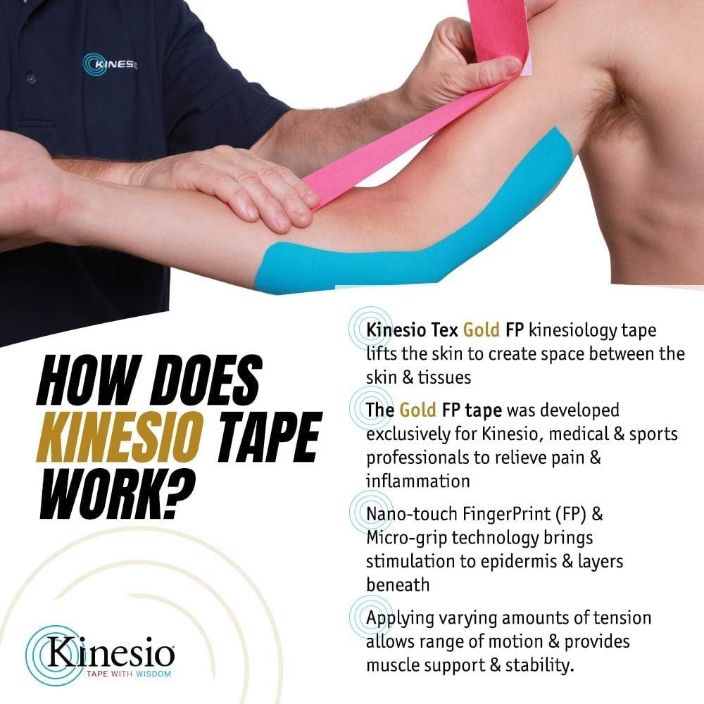 Elastic Therapeutic Athletic Tape – Kinesiology Taping, Beige, 2″ x 16.4 ft, 2 P