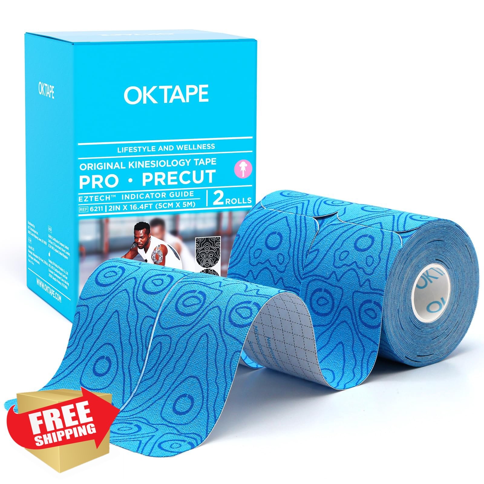 OK TAPE PRO Kinesiology Tape 2 Rolls Dark Blue Light Blue