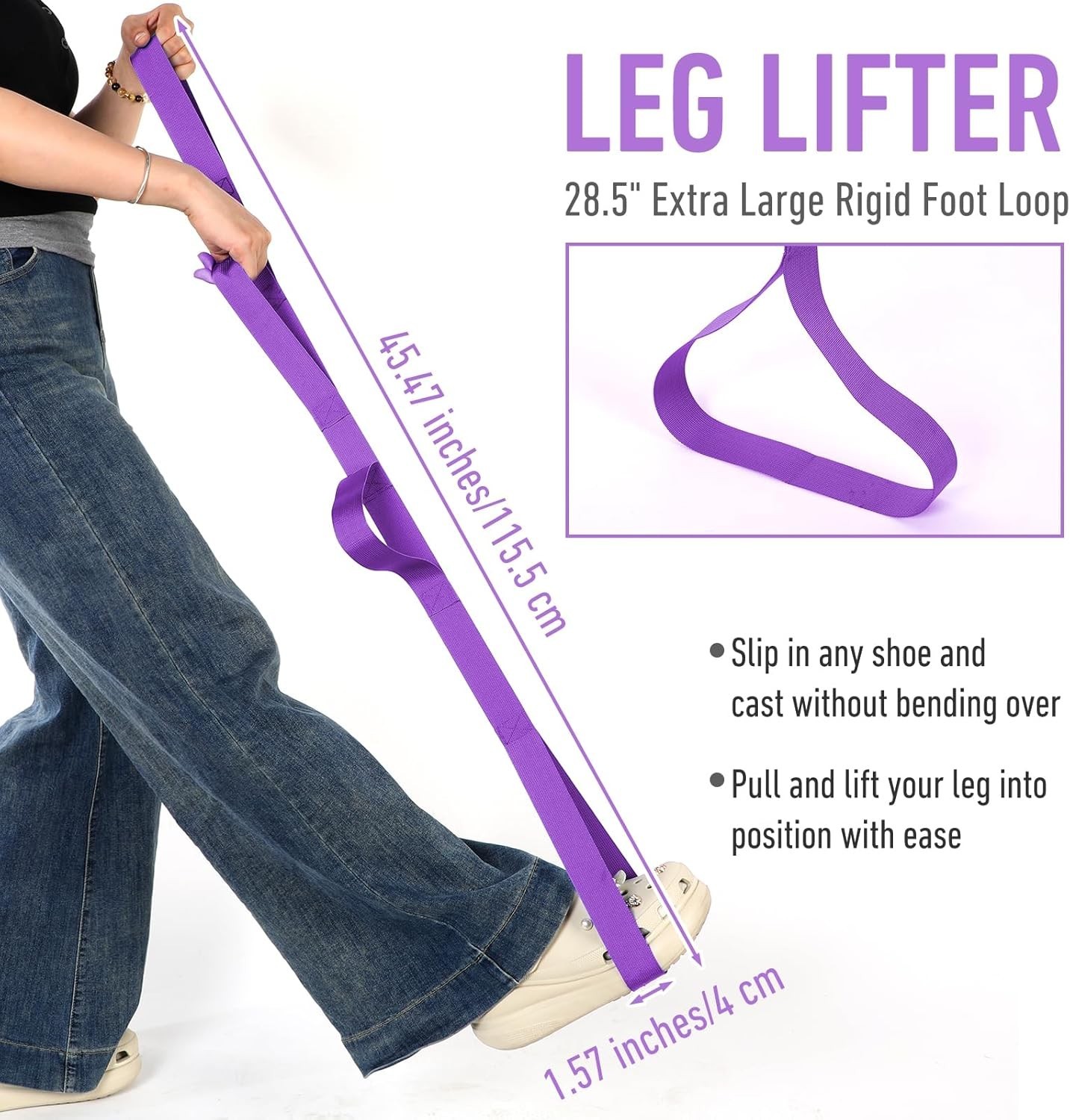 45 Inch Leg Lifter Strap W/ Multi Loops Post Surgery Recovery Aid Hip