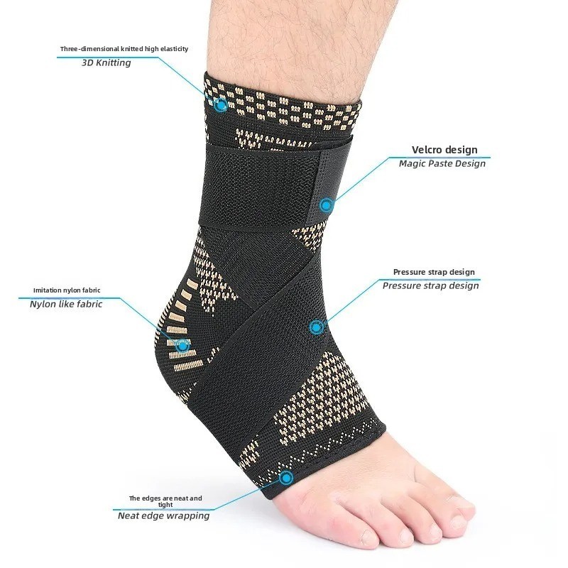Copper Ankle Brace Compression Sleeve Plantar Fasciitis Achilles Support 1Pc