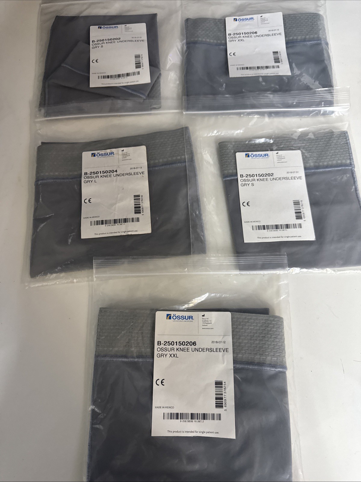 Össur Knee Brace Undersleeves (Lot of 5), Different Sizes