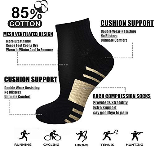 Copper Ankle Compression Socks – Low Cut Arch Large-X-Large A01-5 Black