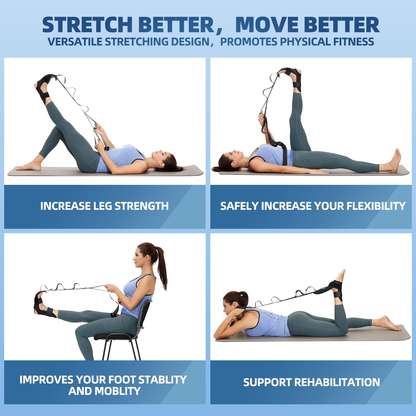 Foot and Calf Stretcher-Stretching Strap For Plantar Fasciitis, Heel Spurs, F…