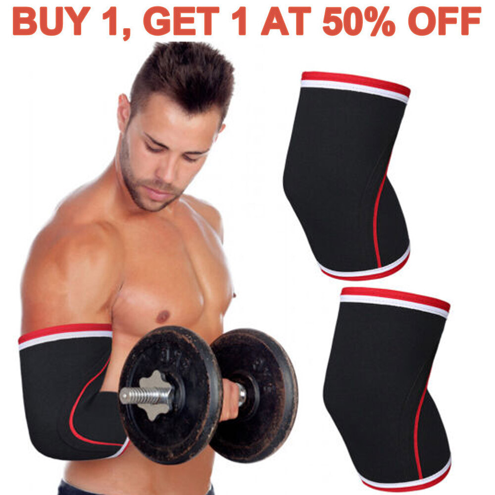2x Elbow Compression Sleeves Neoprene 5mm Weightlifting Gym Power Weight lifting