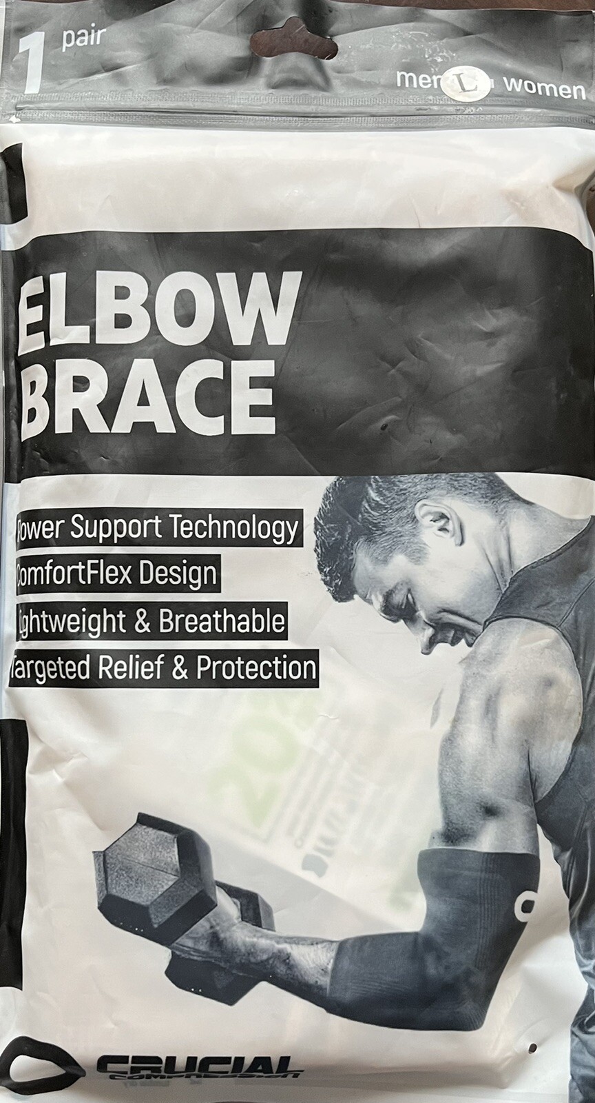 Crucial Compression Elbow Brace Sleeve Support 1 Pair Sz. L Men Women Free Ship!