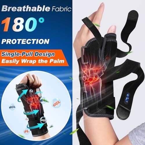 Carpal Tunnel Wrist Brace Night Support,Thumb Spica One Size Black-Right Hand