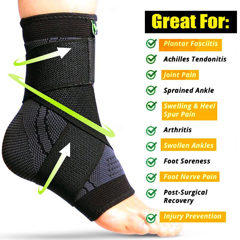 Ankle Brace Support Compression Sleeve Sprained Foot Tendon Pain Relief Wrap Gym