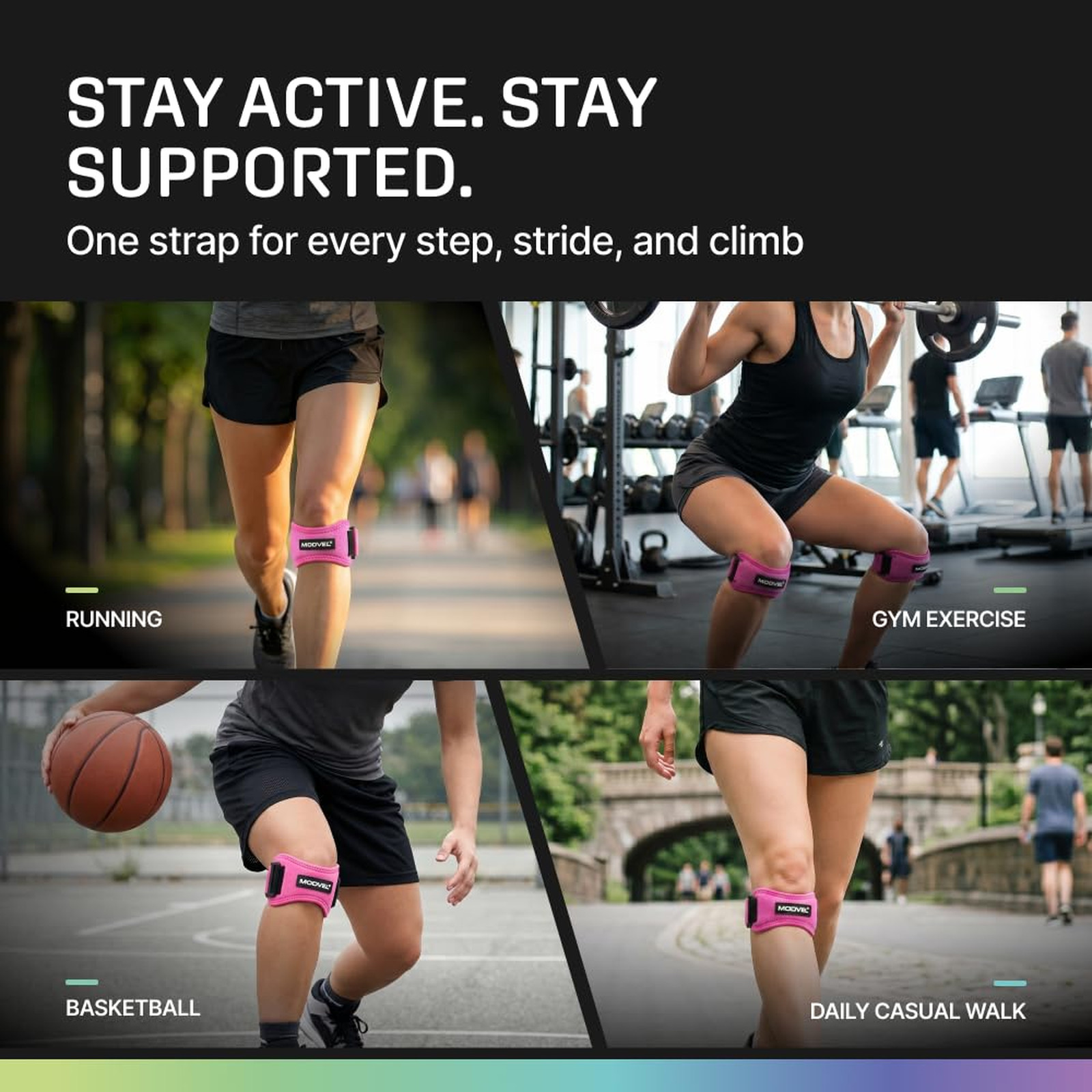Knee Support Strap Patella Tendon Brace Band One Size Adjustable for Running