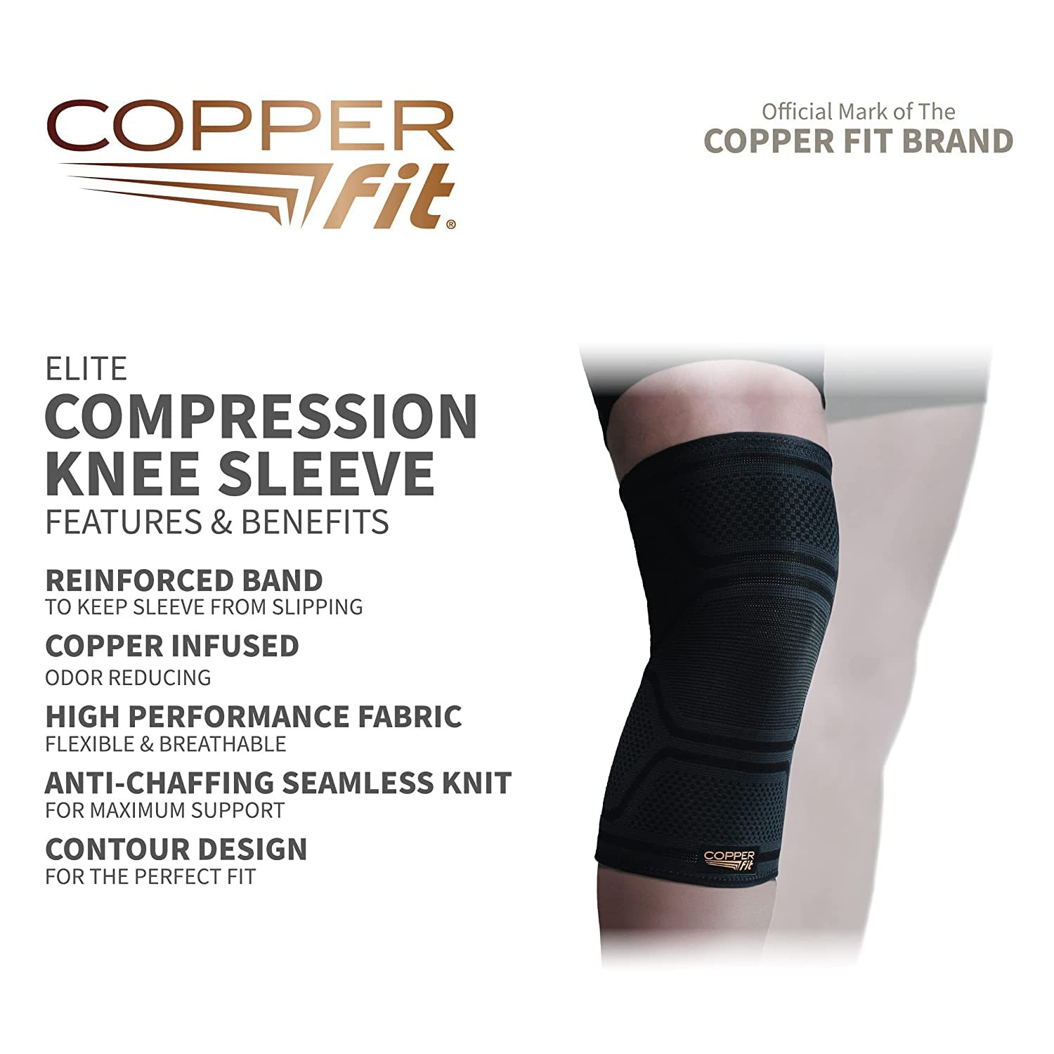 Elite Knee Compression Sleeve Knee Brace 2-Pack, Black (Large/X-Large, 16”-2…