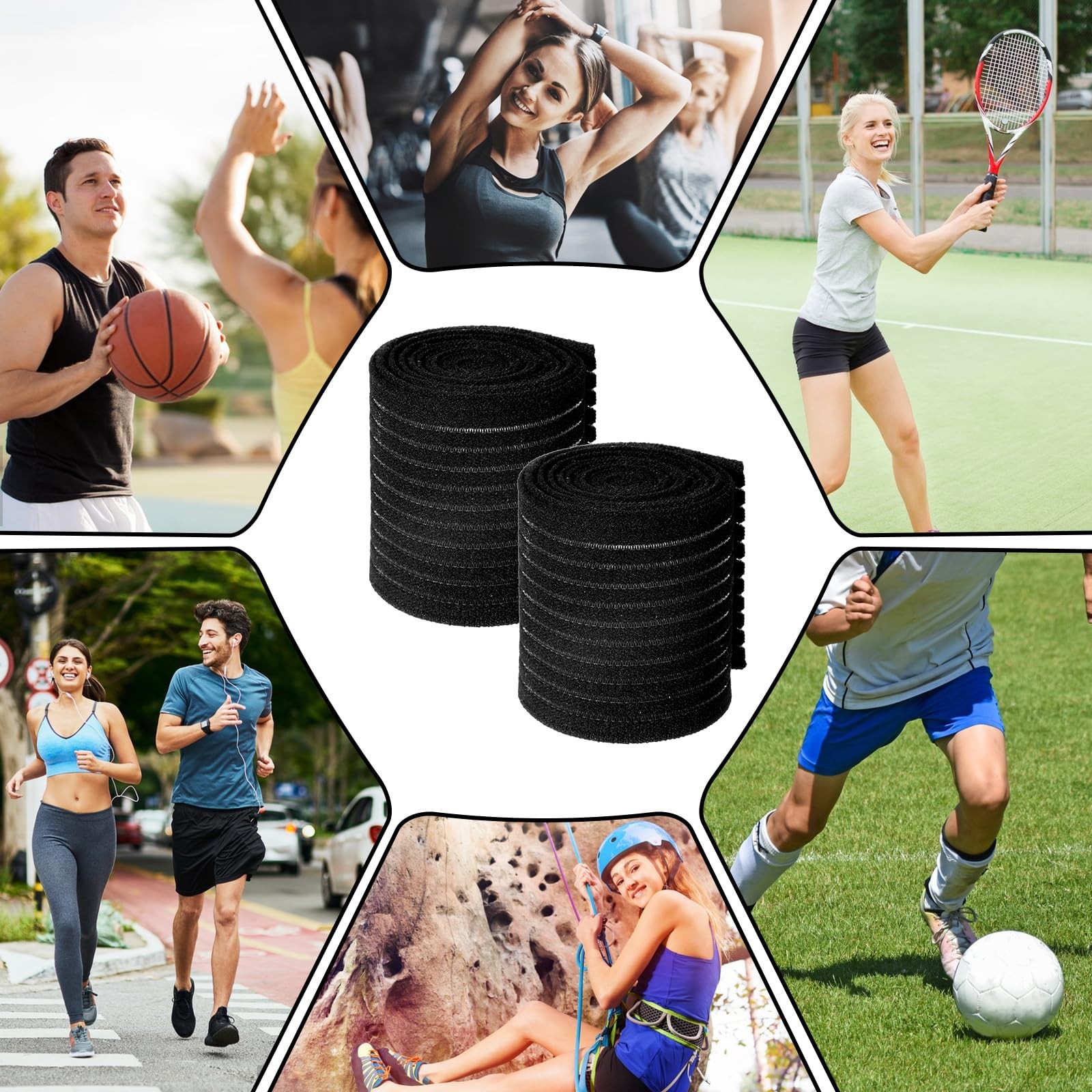 Gemoioio 2Pcs Hamstring & Thigh Compression Wraps, Adjustable Black