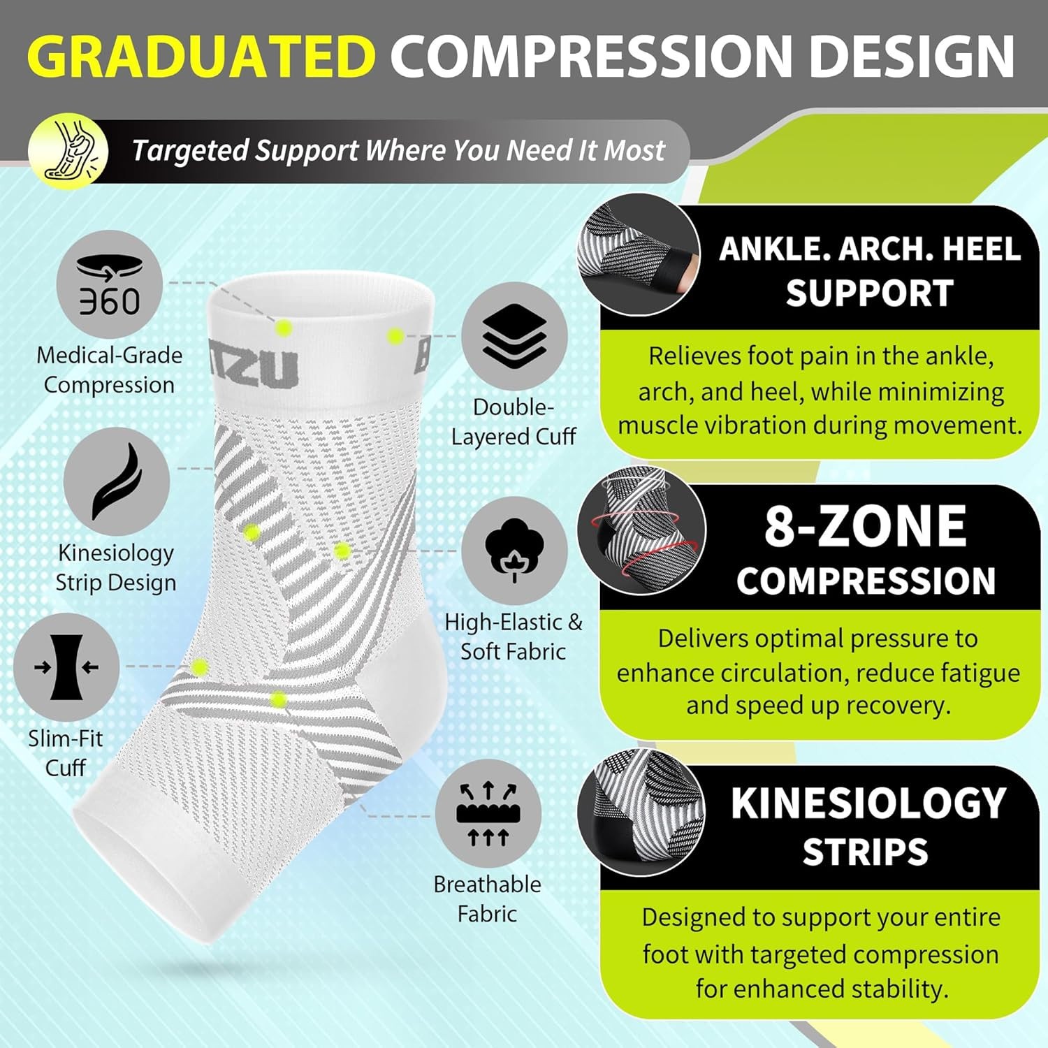 Compression Socks Plantar Fasciitis Achilles Support White