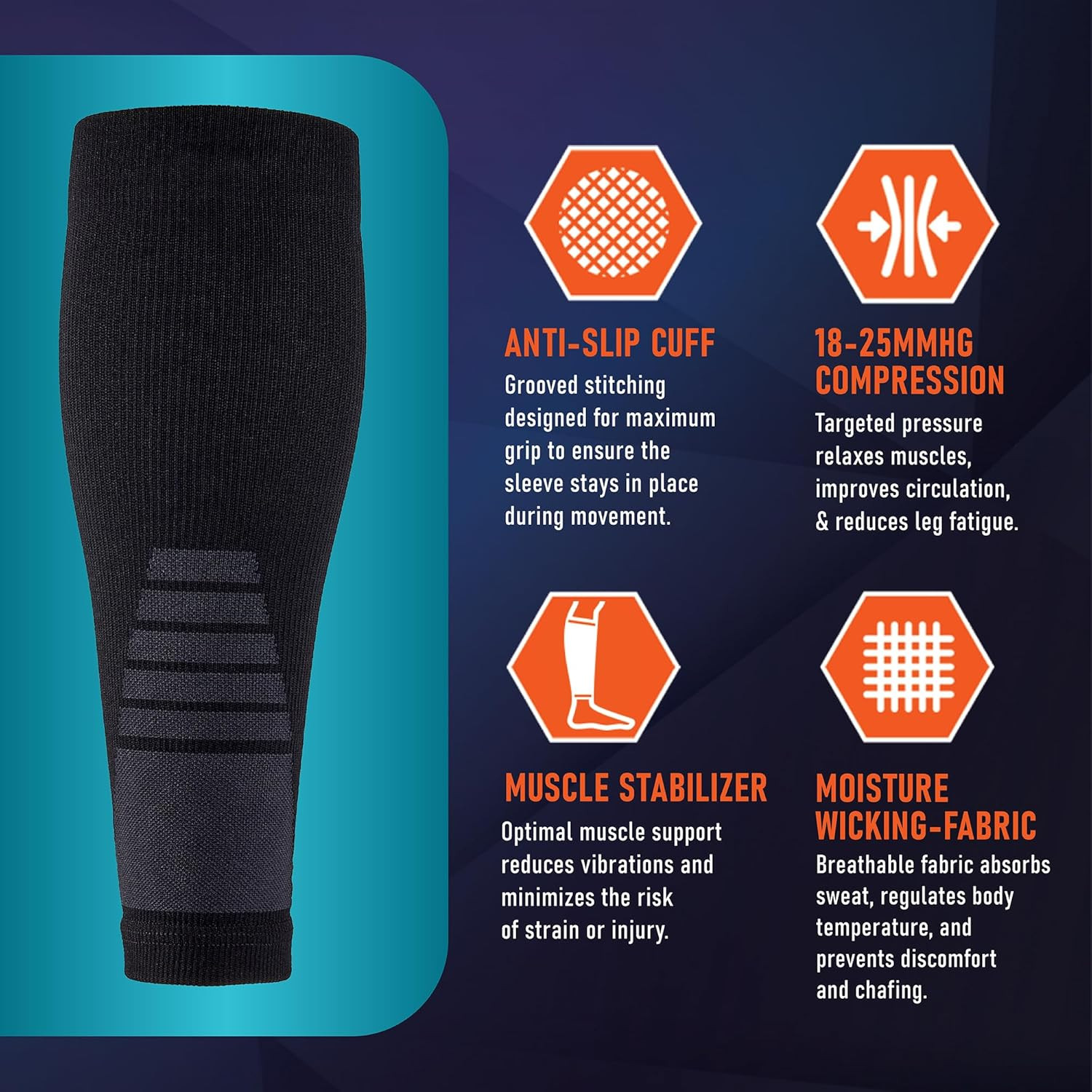 Calf Compression Sleeves for Men and Women – (1 Pair) Footless Compression Socks