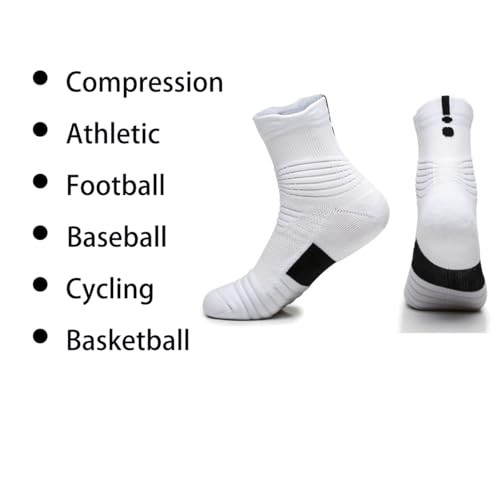 Basketball Socks Compression Cushion Thick Cycling Socks 6-10 4 Pack White