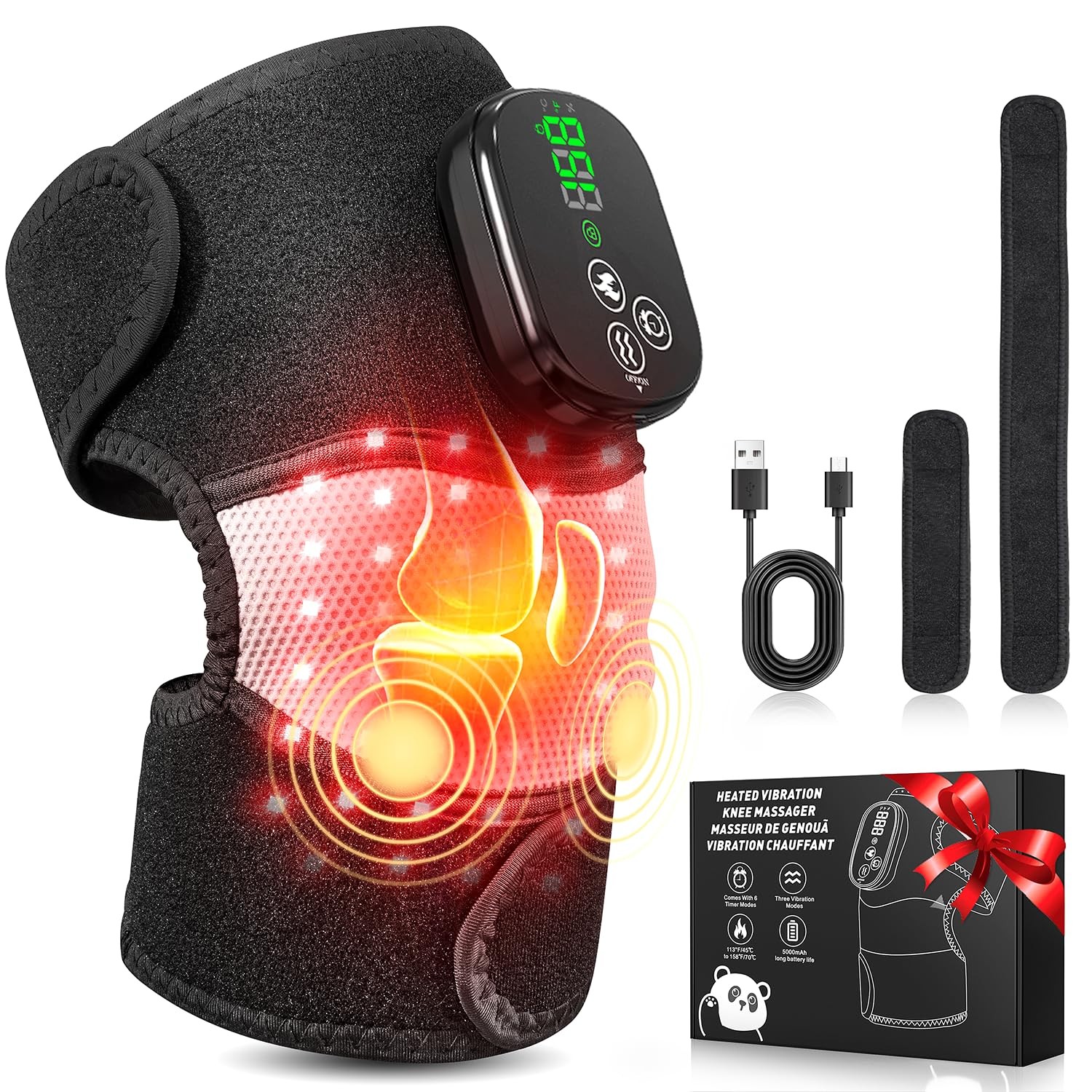 Knee Massager with Heat & Vibration, Heated Knee Brace for Relaxation, Cordle…