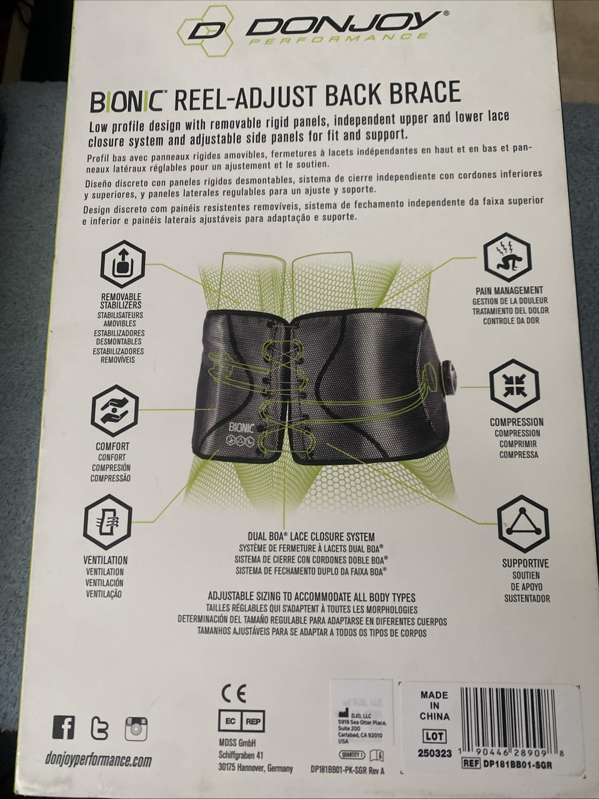 DonJoy Performance Bionic Reel-Adjust Back Brace for Back Support