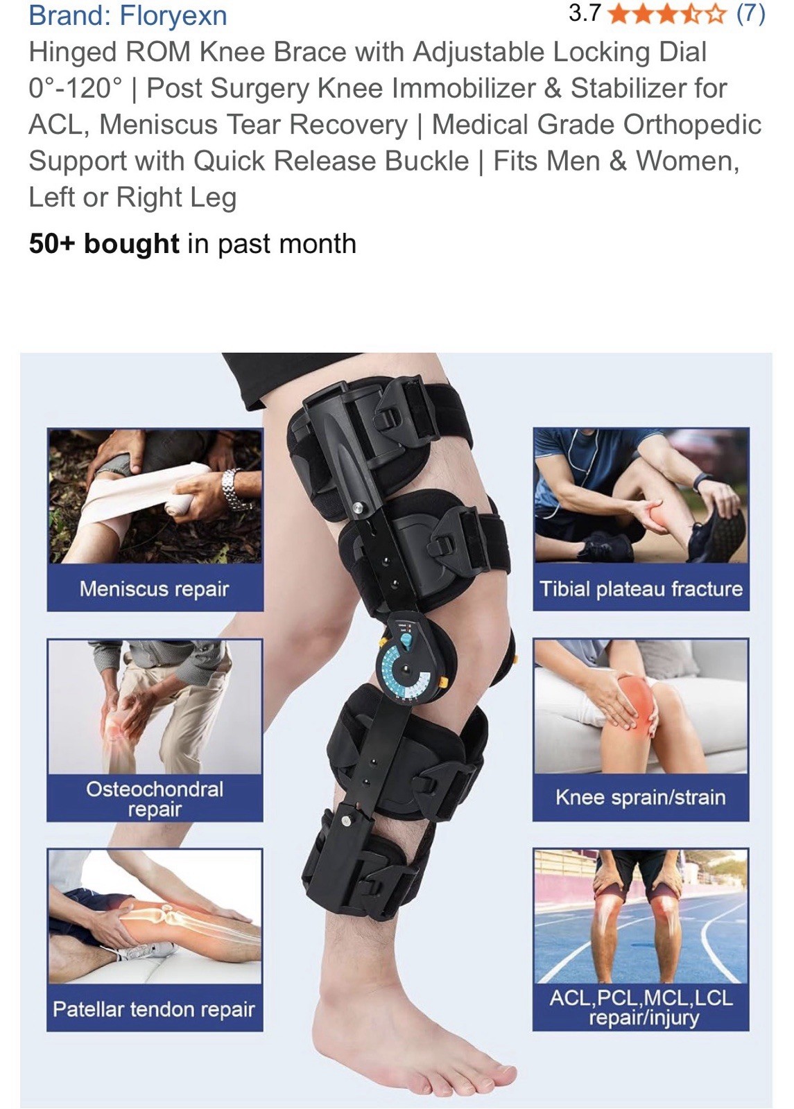 Hinged ROM Knee Brace, Post Op Knee Brace for Recovery Stabilization, ACL, MCL